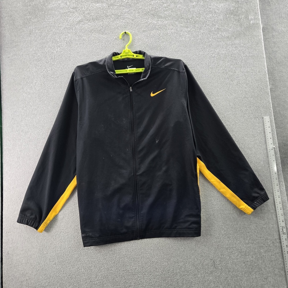 Nike Men Jacket 2XL Black Colorblock Dri-Fit Activewear Logo Long Sleeve READ
